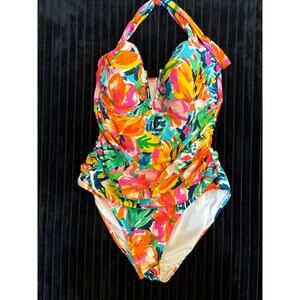 INTO THE BLEU Women’s One-Piece Swimsuit Size 12 Multicolor Halter Top